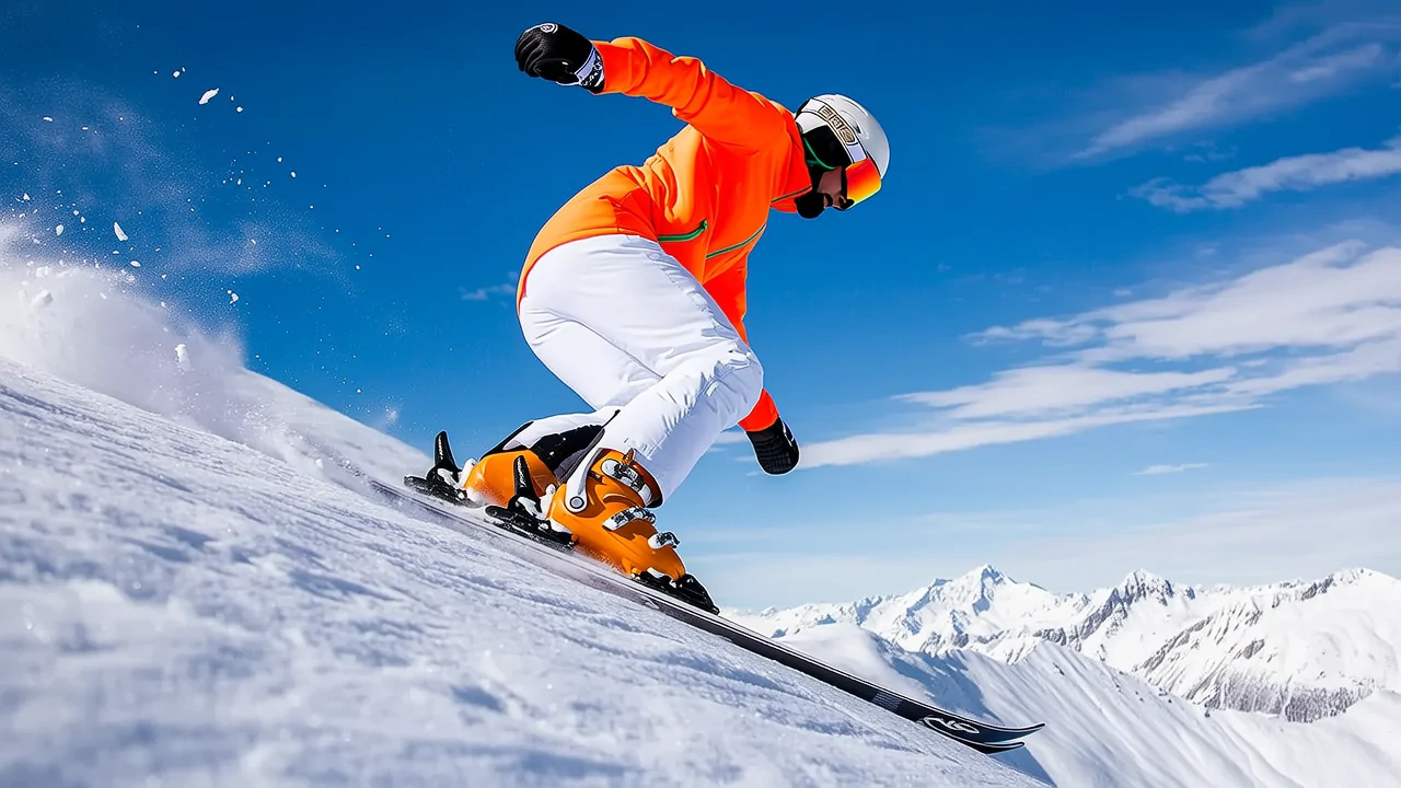 Stylish skiers on mountain slopes
