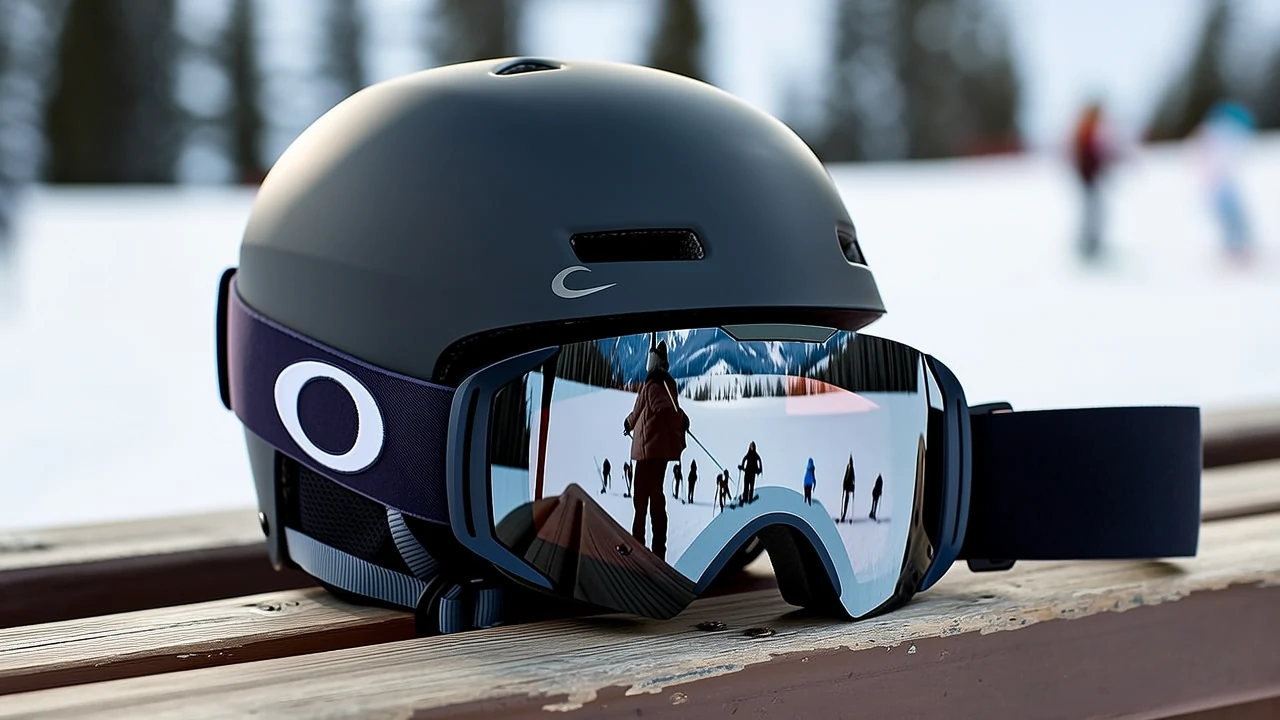 Ski helmet and goggles for protection